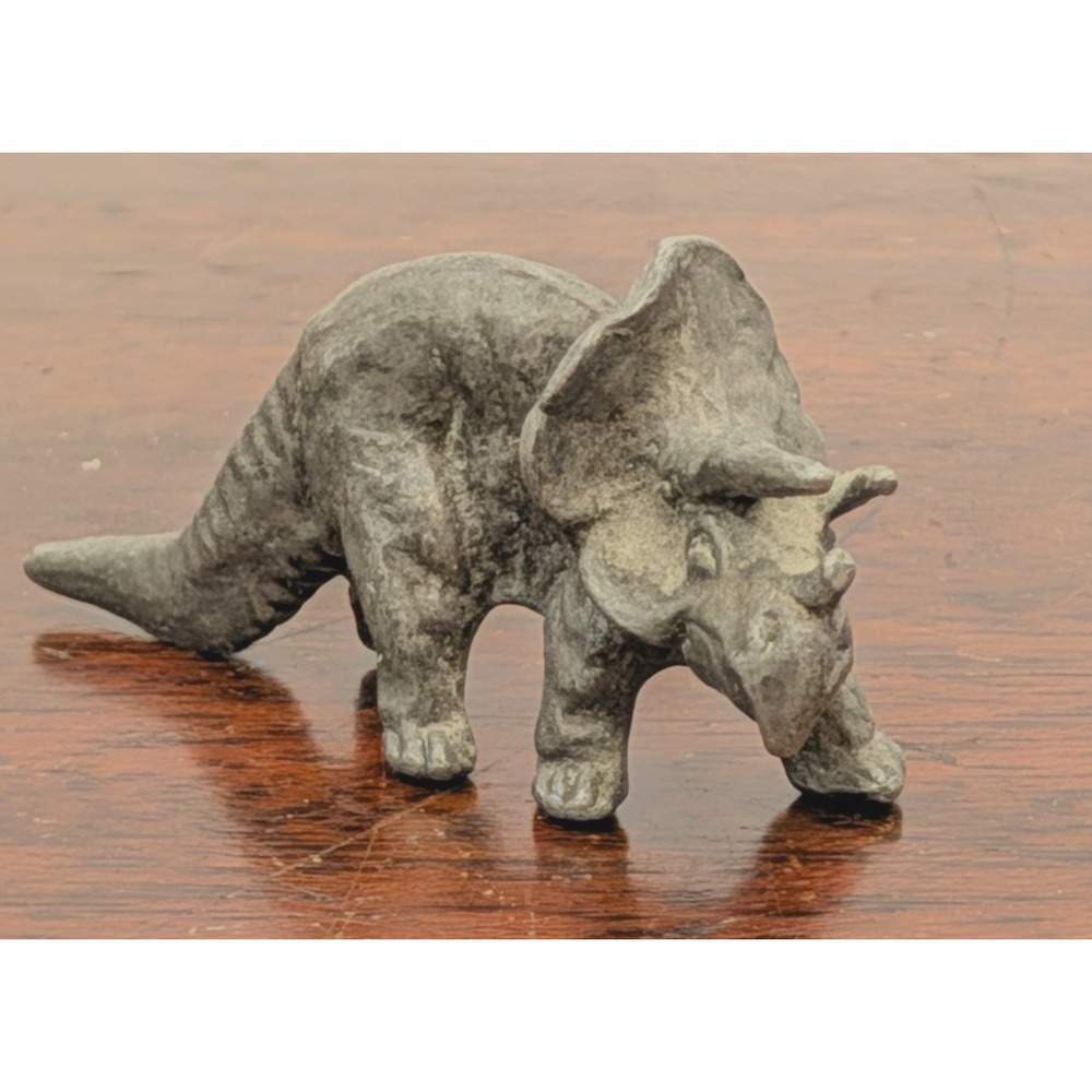 Vintage Pewter Triceratops Dinosaur Figurine Miniature 2.5" Cast Metal